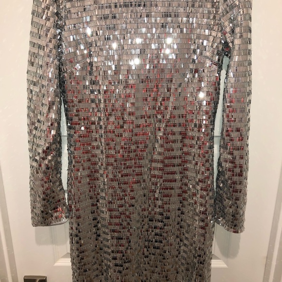 Simon Miller x Anthropologie Sculpty Silver Sequin Turtleneck Dress Gown sz 12 - Picture 6 of 11